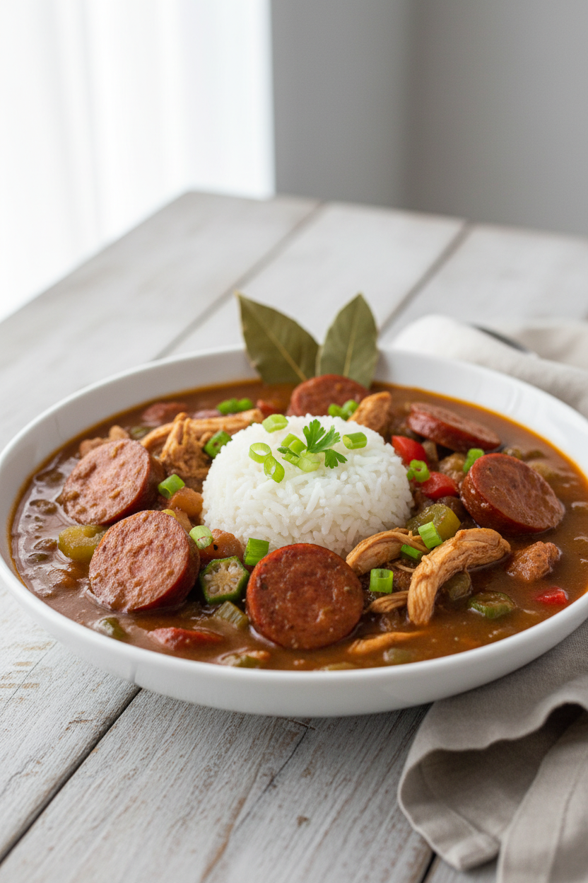 Chicken and Sausage Gumbo serving photo