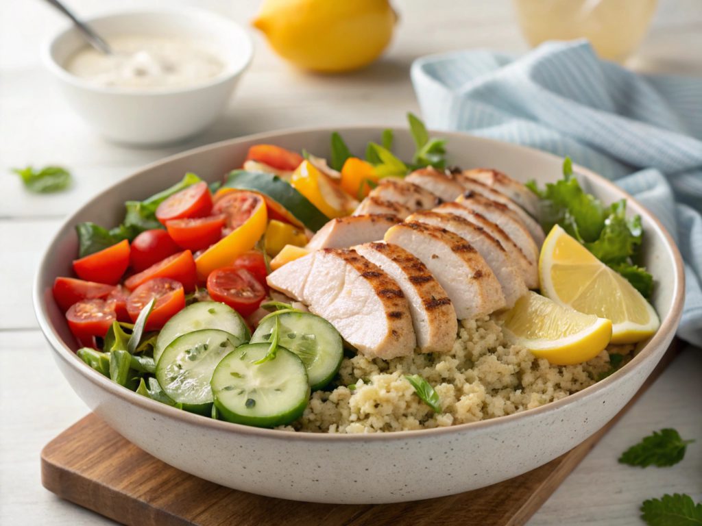 The Ultimate Lunch: Grilled Chicken & Veggie Power Bowl with Creamy Tahini